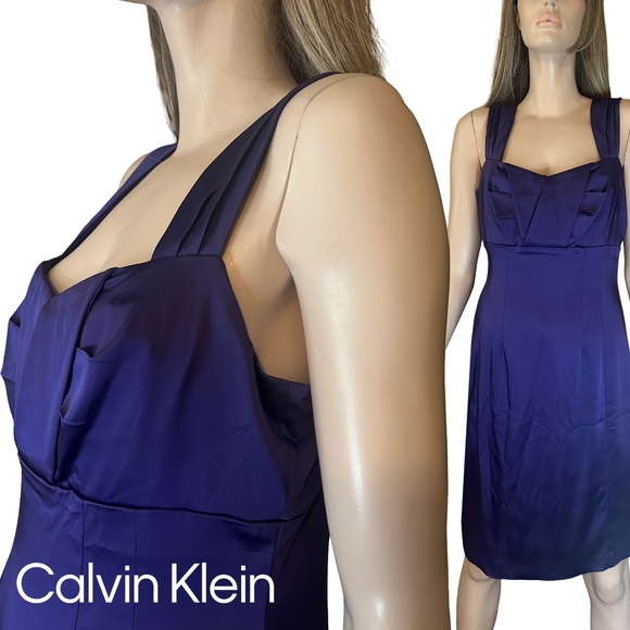 Calvin Klein Dress Sheath Purple Satin Cocktail Dressy Special Occasion *Flaw* - Picture 1 of 16